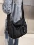 Large Hobo Bag Drawstring Design Astronaut Decor Black Nylon Casual