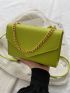 Embossed Detail Square Bag Flap PU Chain