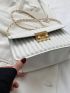 Quilted Detail Square Bag Flap Chain White PU Elegant