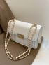 Quilted Detail Square Bag Flap Chain White PU Elegant