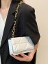 Mini Square Bag Geometric Embossed Flap Chain White PU Elegant