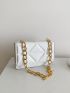 Mini Square Bag Geometric Embossed Flap Chain White PU Elegant