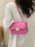 PU Square Bag Quilted Detail Flap Chain Pink Fashionable