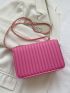 PU Square Bag Quilted Detail Flap Chain Pink Fashionable