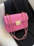 PU Square Bag Quilted Detail Flap Chain Pink Fashionable