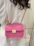 PU Square Bag Quilted Detail Flap Chain Pink Fashionable