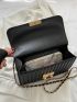 Small Flap Square Bag Quilted Pattern Metal Decor Black