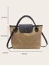 Two Tone Straw Bag Contrast Binding Double Handle Casual