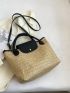 Two Tone Straw Bag Contrast Binding Double Handle Casual