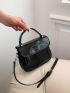 Mini Square Bag Top Handle Flap Black PU Elegant