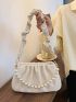 PU Ruched Bag Faux Pearl Beaded White PU Fashionable