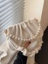 PU Ruched Bag Faux Pearl Beaded White PU Fashionable