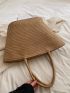 Oversized Straw Bag Pompom Decor Brown Vacation Beach Bag