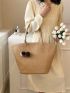 Oversized Straw Bag Pompom Decor Brown Vacation Beach Bag