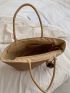 Oversized Straw Bag Pompom Decor Brown Vacation Beach Bag