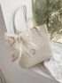 Vacation Straw Bag Bow Decor Double Handle