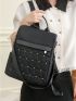 Studded Decor Classic Backpack Quilted Detail Black Fashionable