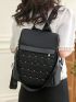 Studded Decor Classic Backpack Quilted Detail Black Fashionable