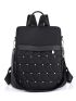 Studded Decor Classic Backpack Quilted Detail Black Fashionable