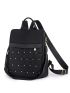 Studded Decor Classic Backpack Quilted Detail Black Fashionable