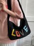 Letter Patch Detail Hobo Bag Polyester