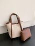 Double Handle Straw Bag Colorblock With Inner Pouch