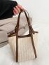 Double Handle Straw Bag Colorblock With Inner Pouch