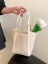 Double Handle Straw Bag Colorblock With Inner Pouch