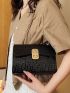 Mini Square Bag Crocodile Embossed Flap PU Twist Lock