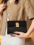 Mini Square Bag Crocodile Embossed Flap PU Twist Lock