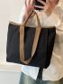 Contrast Binding Shopper Bag Large Capacity Polyester