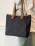 Contrast Binding Shopper Bag Large Capacity Polyester