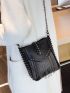 Mini Square Bag Studded & Fringe Decor PU