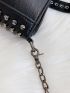 Mini Square Bag Studded & Fringe Decor PU