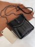 Mini Square Bag Studded & Fringe Decor PU