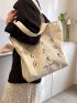 Letter Embroidered Shopper Bag Preppy Polyester