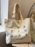 Letter Embroidered Shopper Bag Preppy Polyester