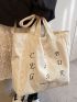 Letter Embroidered Shopper Bag Preppy Polyester