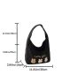 Rabbit & Letter Embroidered Hobo Bag Black