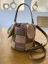 Mini Bucket Bag Two Tone Braided Design PU