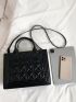 Letter Embossed Square Bag PU Black