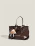 Brown Shoulder Tote Bag PU With Bag Charm