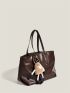 Brown Shoulder Tote Bag PU With Bag Charm