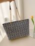 Geometric Pattern Shoulder Tote Bag Large Capacity Chain Polyester