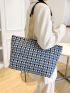 Geometric Pattern Shoulder Tote Bag Large Capacity Chain Polyester