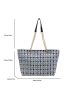 Geometric Pattern Shoulder Tote Bag Large Capacity Chain Polyester