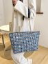 Geometric Pattern Shoulder Tote Bag Large Capacity Chain Polyester