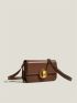 Metal Decor Square Bag Flap PU Brown