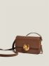 Metal Decor Square Bag Flap PU Brown