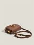 Metal Decor Square Bag Flap PU Brown